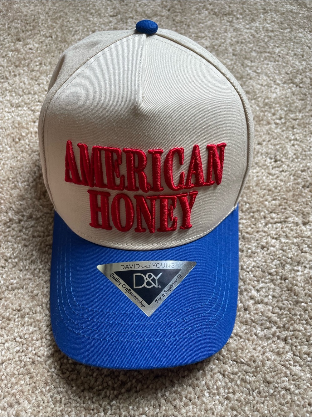 David and Young American Honey Trucker Hat in Cream, Royal Blue, Red